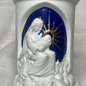 Madonna & Child Bisque Porcelain Candle Holder‎ Vintage Teleflora EUC